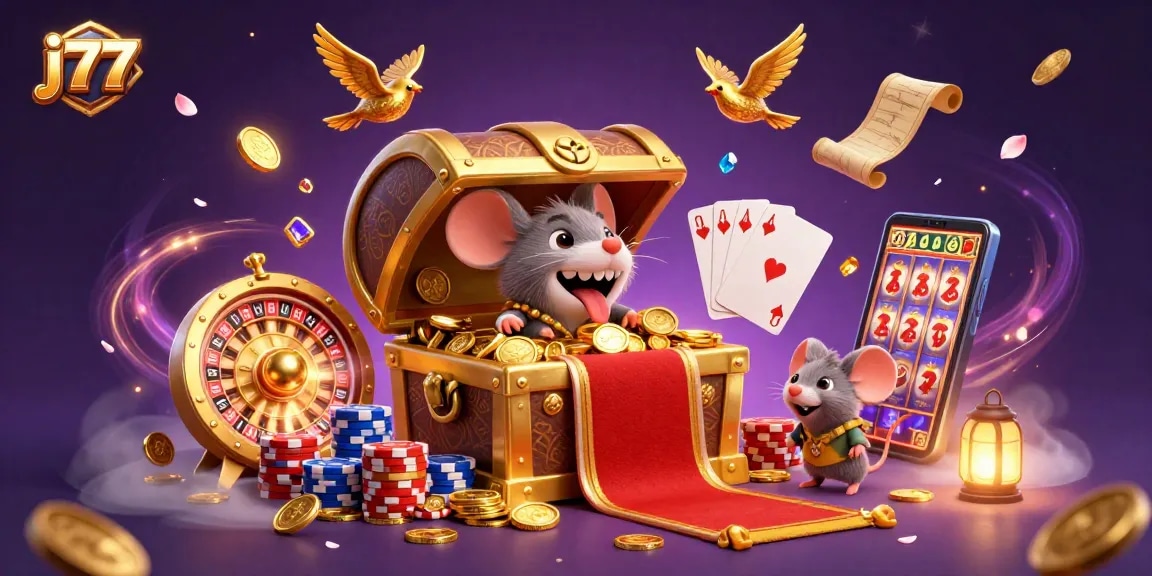 Experience exciting gaming at j77 with golden treasures, spinning roulette, and immersive slot visuals.