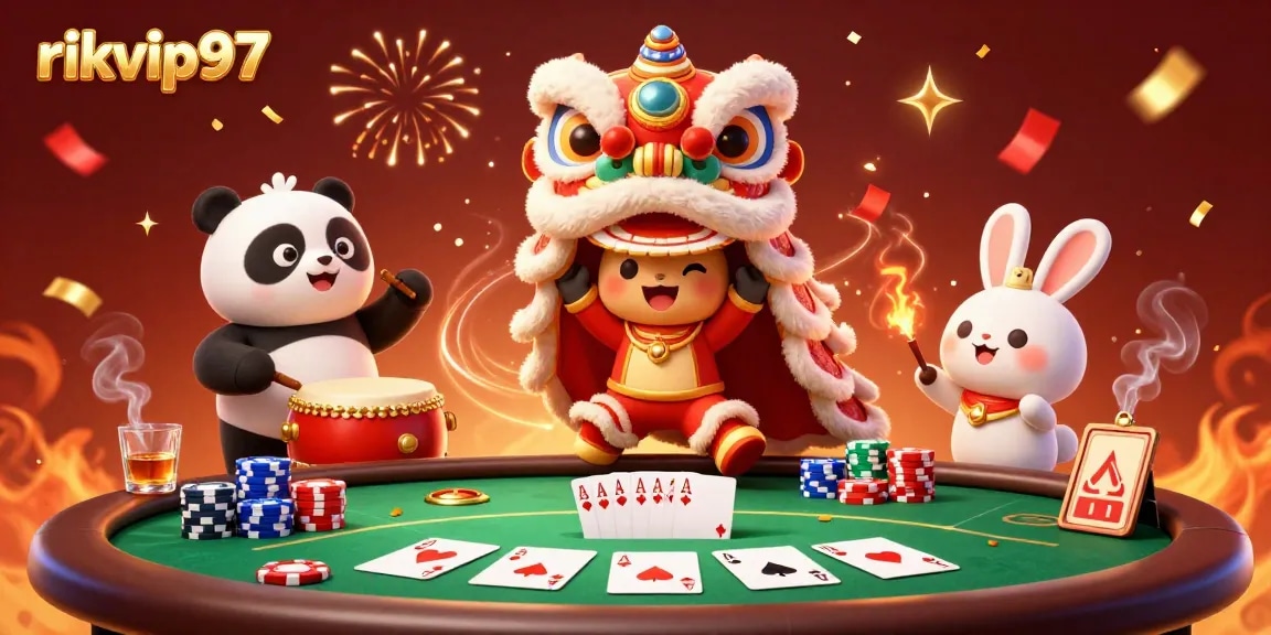 Celebrate winning moments at rikvip97 with lions, drummers, and poker action.