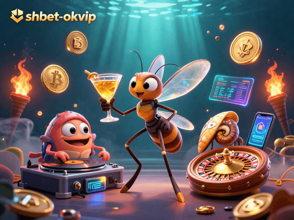 Experience the excitement of shbet-okvip casino with vibrant characters and dynamic elements in this detailed illustration.