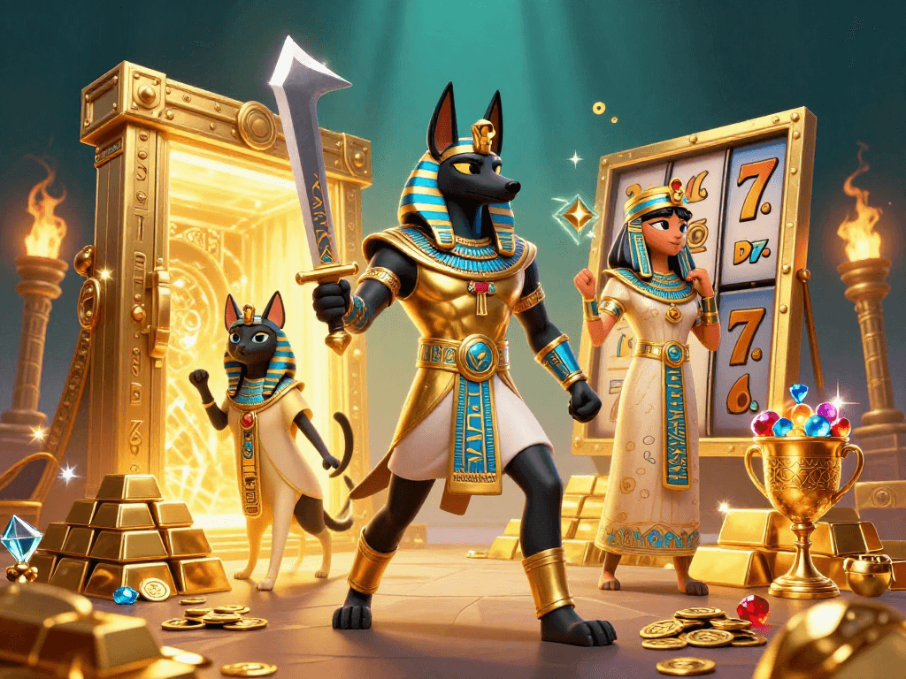 Engage in a thrilling sc 88 casino adventure with Anubis and Bastet amidst treasure.