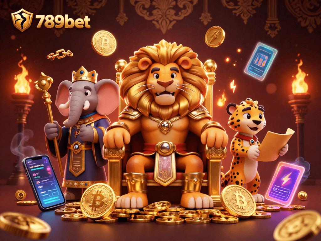 Join the gaming kingdom of 789bet, featuring majestic characters competing in the vibrant casino environment.