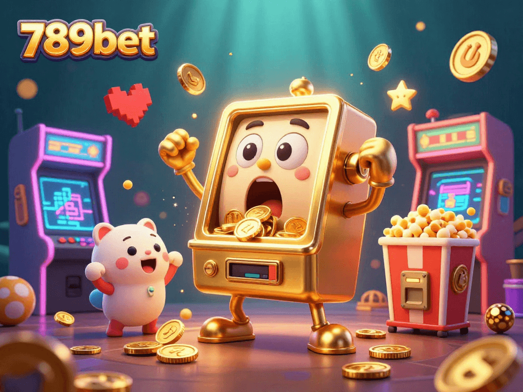 Experience vibrant excitement with 789bet's animated slot machine hitting a jackpot in a lively casino scene.