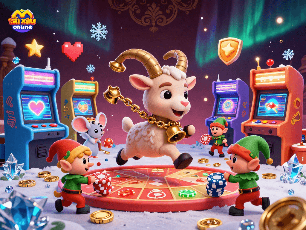 Engage in thrilling tài xỉu online action with animated characters in a festive casino setting.