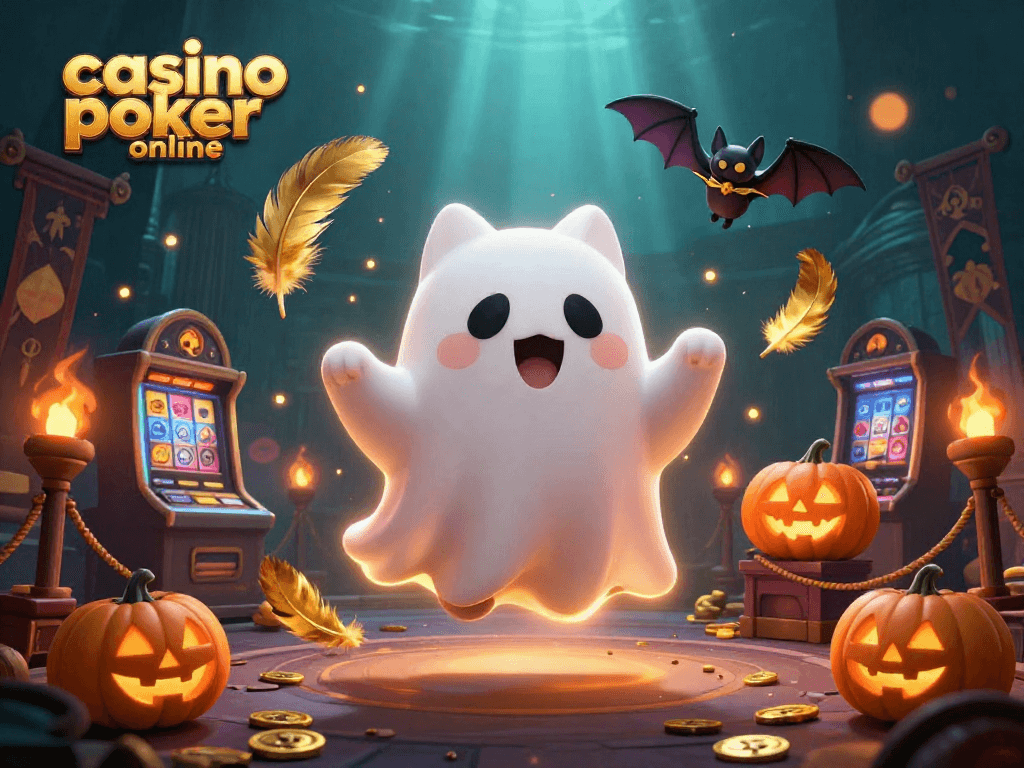 Experience thrilling excitement with casino poker online in this vibrant haunted casino illustration.