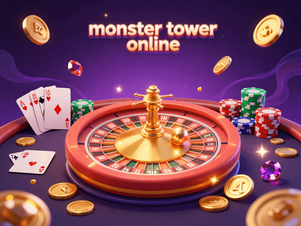 Experience thrilling gameplay in monster tower online amidst a vibrant casino scene packed with dynamic gambling elements.