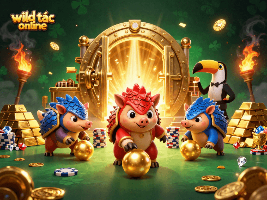 Experience exciting gameplay in wild đạo tặc online as rival pangolins roll and bowl through golden poker chips.