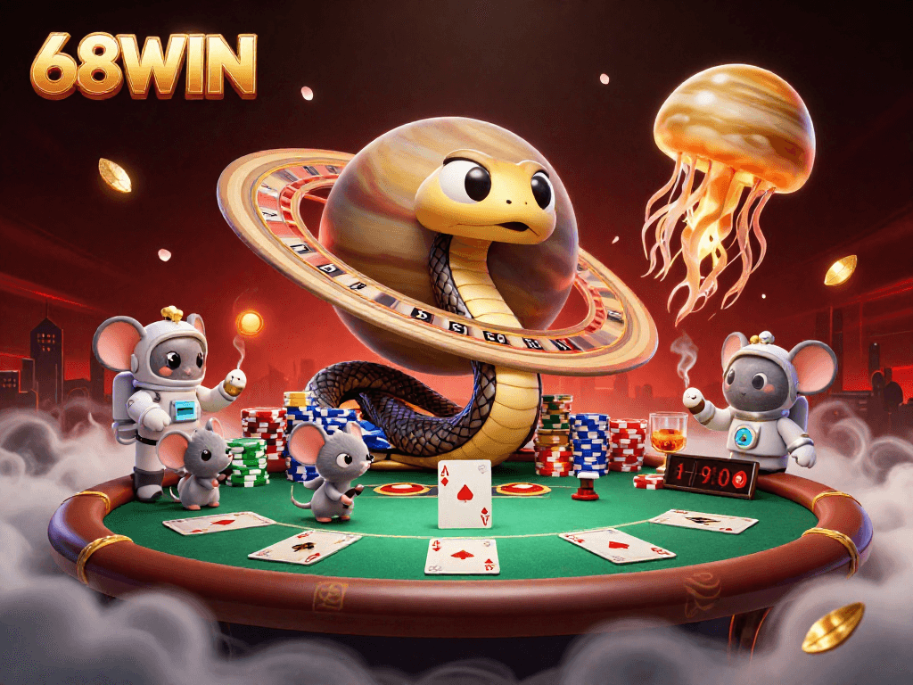 Experience thrilling casino action with 68WIN's cosmic roulette scene featuring playful astronauts.
