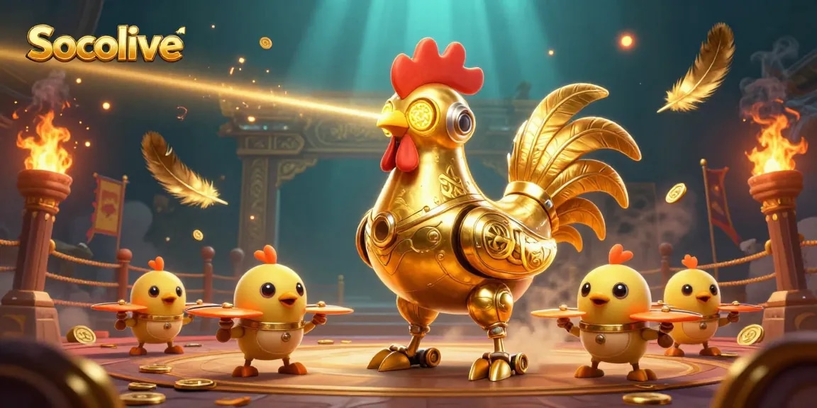 Socolive showcases a vibrant 3D gambling scene filled with dynamic characters and energetic visuals.