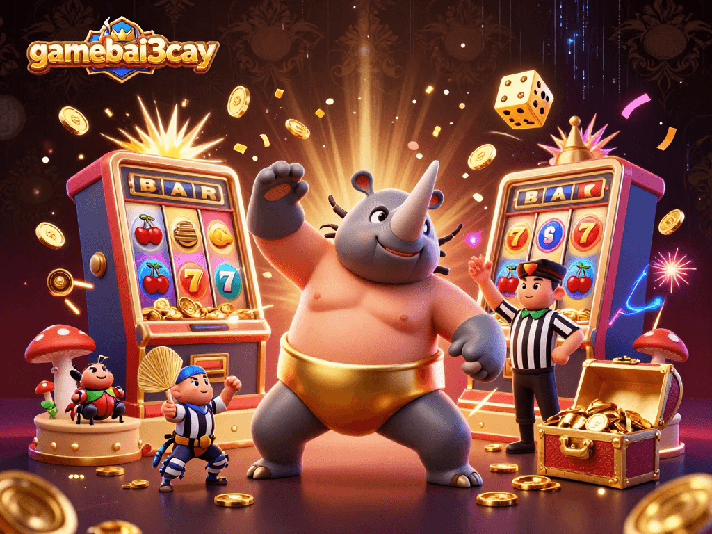 Experience the excitement of gamebai3cay with a vibrant 3D illustration showcasing dynamic casino action.