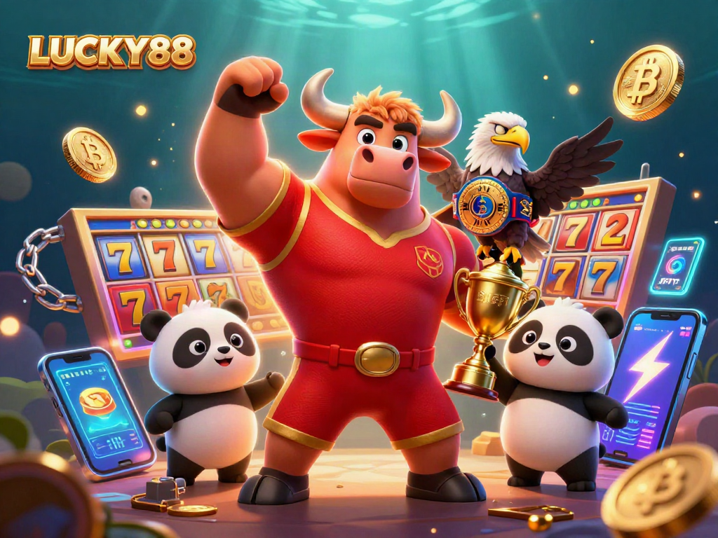 LUCKY88 invincible characters celebrating a victory in a dynamic casino-themed design.
