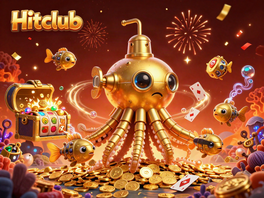 Join Hitclub with a thrilling underwater scene featuring a golden kraken submarine amidst rich gaming symbols.