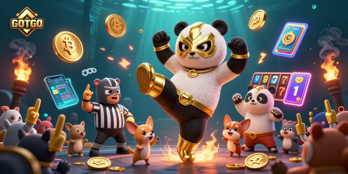 Rasakan kegembiraan slot GOTOTO dengan adegan gulat dinamis yang menampilkan karakter dan elemen permainan yang penuh warna.