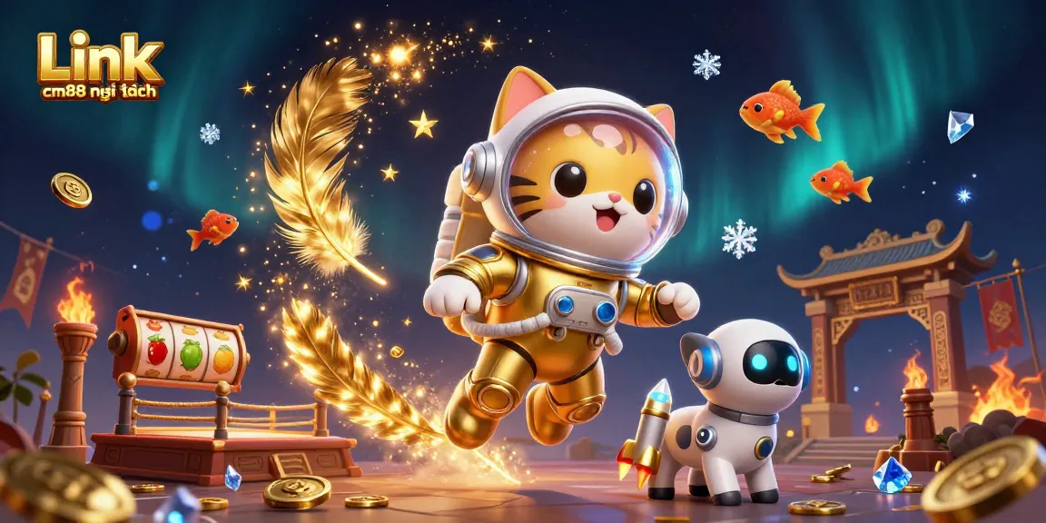 Experience thrilling adventures with Link cm88 mới nhất in this dynamic casino-themed illustration.