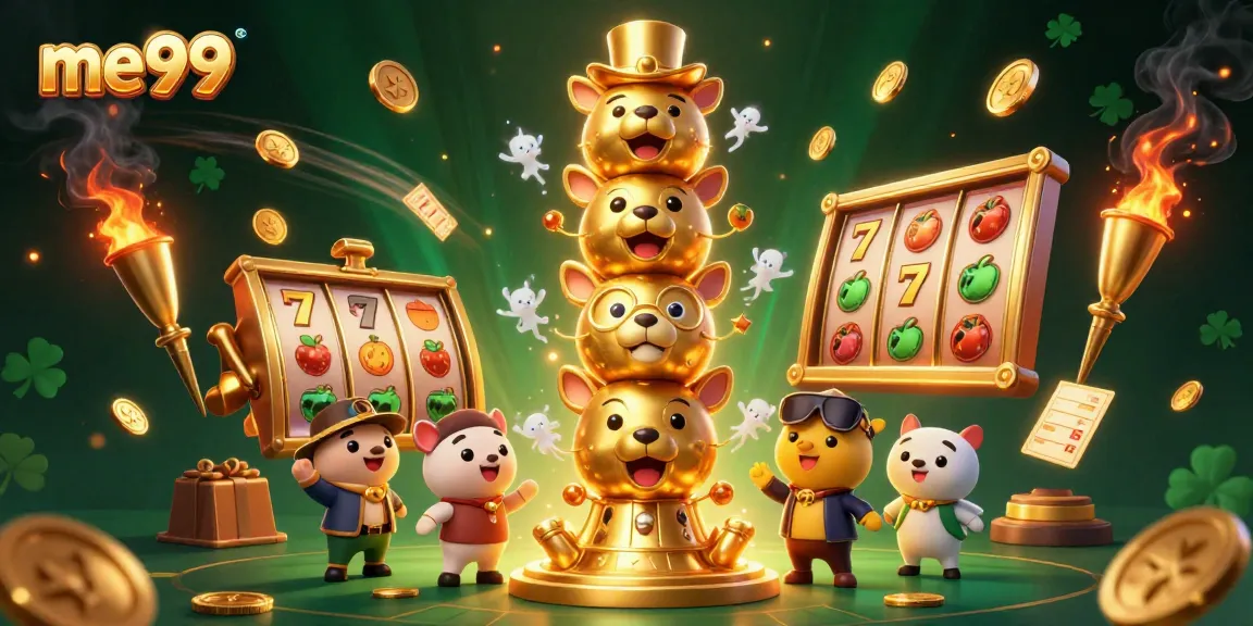 Discover engaging gaming at me99 with vibrant slots, golden trophies, and dynamic casino elements.