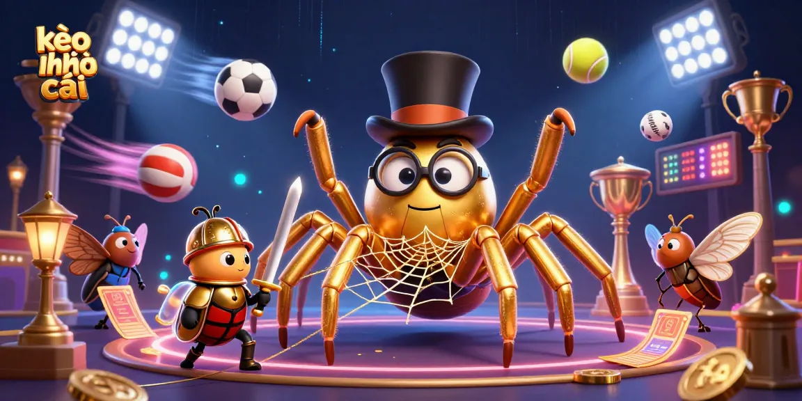 Experience the excitement of kèo nhà cái as a golden tarantula weaves winning odds amidst sports action.