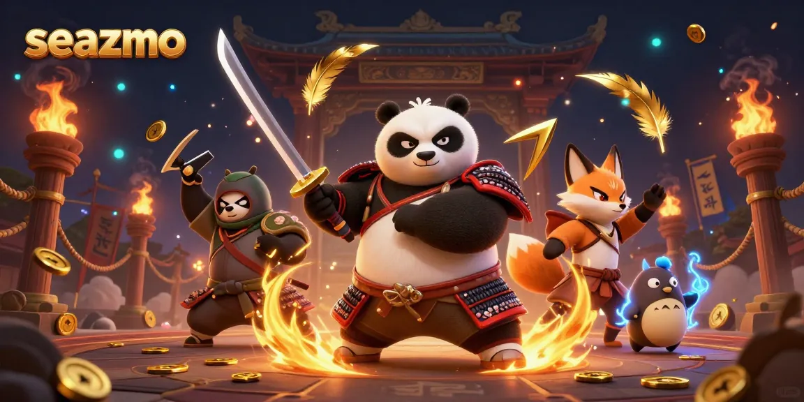 Engage with seazmo's thrilling casino action featuring a samurai panda and ninja fox.