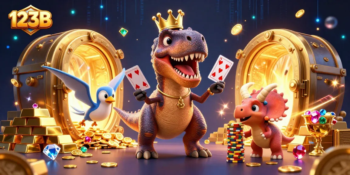 Experience exciting gaming moments with 123B, featuring fun characters in a vibrant casino scene.