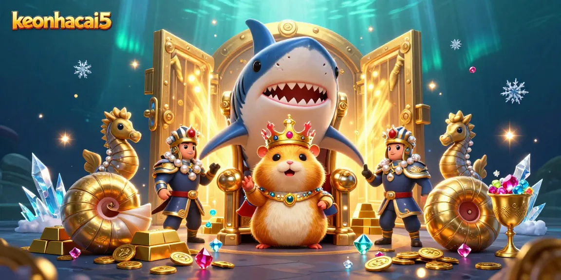Join the adventure in keonhacai5 with the fierce golden hamster king amid treasures and gaming excitement.