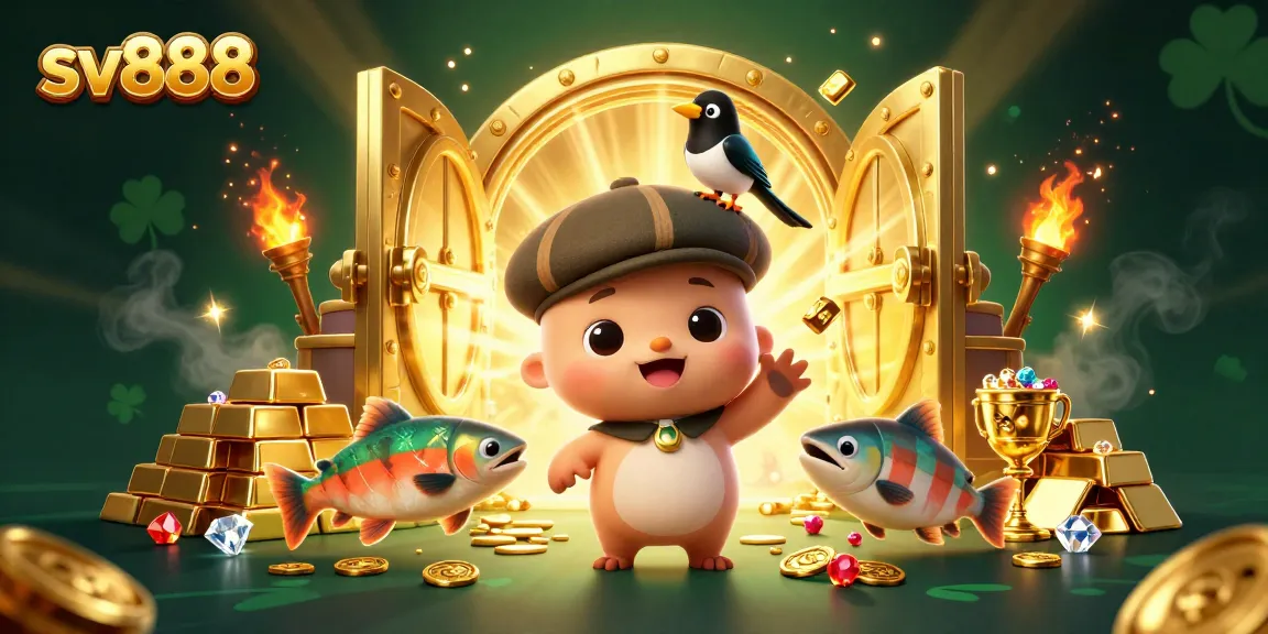 Spin with sv888 and uncover treasures in a vibrant casino scene filled with gold and gems.