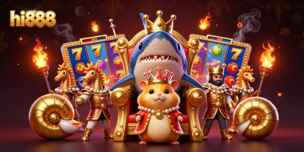 Engage with the thrilling hi888 gaming experience through vibrant 3D casino elements and characters.