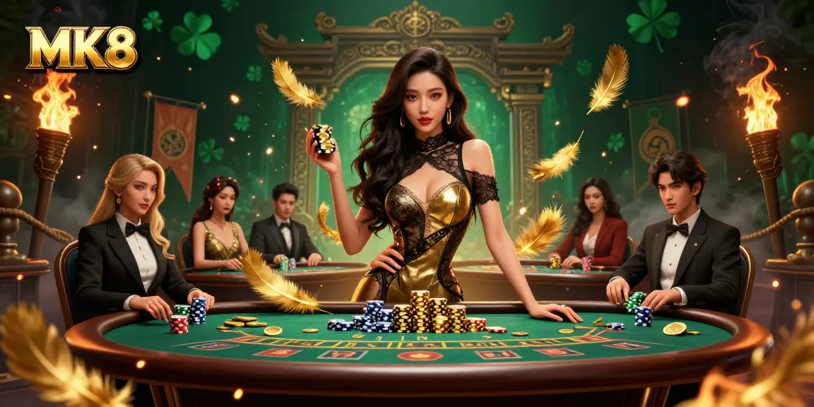 Experience the allure of MK8 at a VIP baccarat table, surrounded by vibrant casino elements.