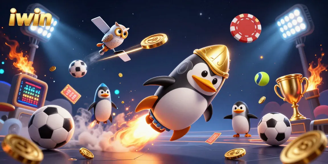 Experience thrills at iwin with a golden penguin racing towards a dynamic casino!