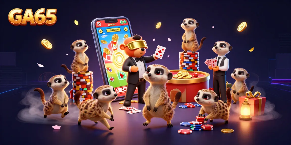 GA65 offers an exciting cockfighting casino experience with energetic meerkat characters and vibrant game elements.