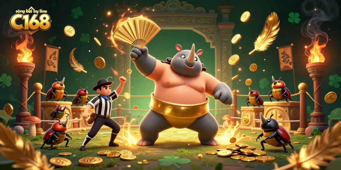 Experience immersive action at sòng bài trực tuyến C168 with vibrant gold coins flying as the beetle champion stomps in style.