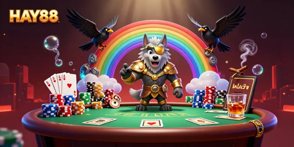 Engage with HAY88's thrilling casino atmosphere featuring mythological characters and poker elements.
