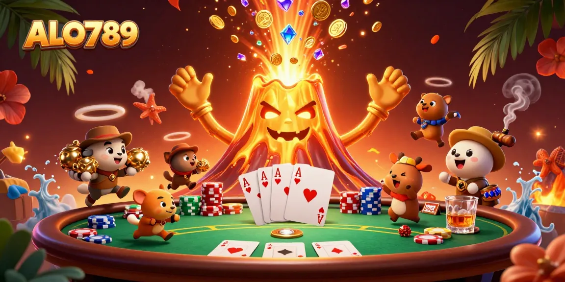 Bet big with ALO789 as a golden volcano erupts coins and treasures in thrilling casino action.
