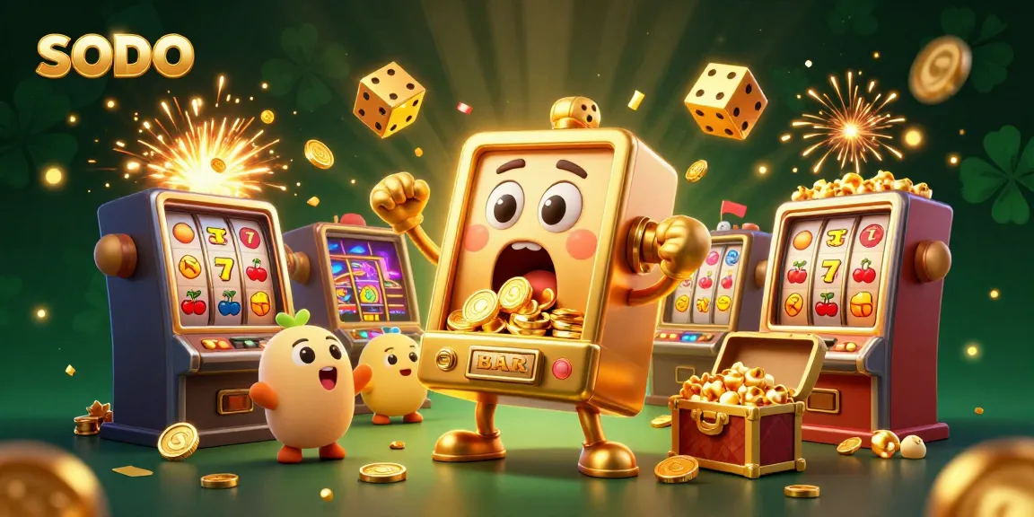SODO slot machine celebrates a jackpot win with coins flying, showcasing an energetic casino scene.