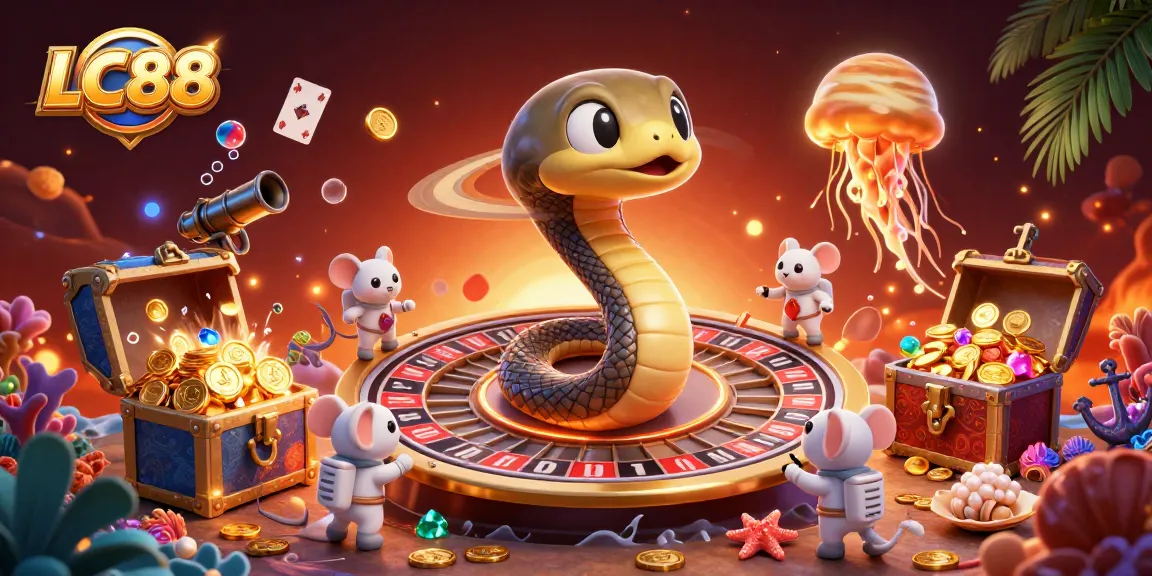 Place strategic bets with LC88 in a vibrant cosmic casino scene, showcasing stunning 3D animation.
