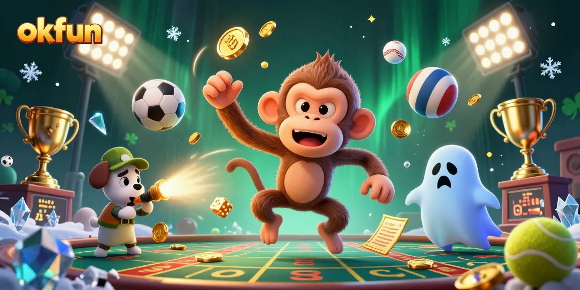 Engage in thrilling bets with okfun's vibrant, action-packed casino scene featuring dynamic sports elements.