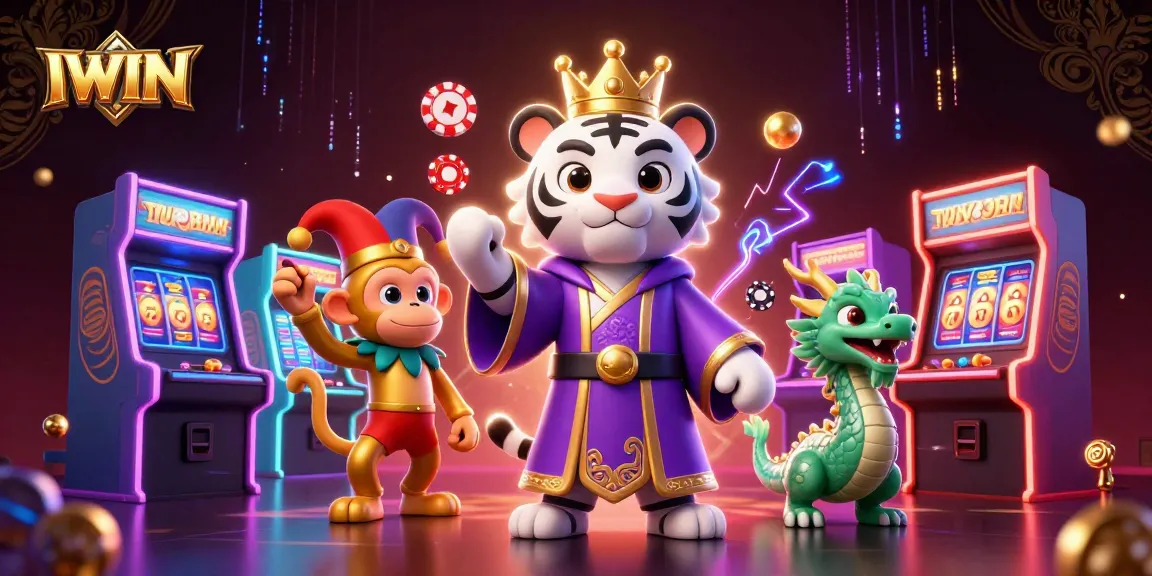 IWIN invites players to enjoy thrilling games with vibrant illustrations featuring a tiger and monkey.