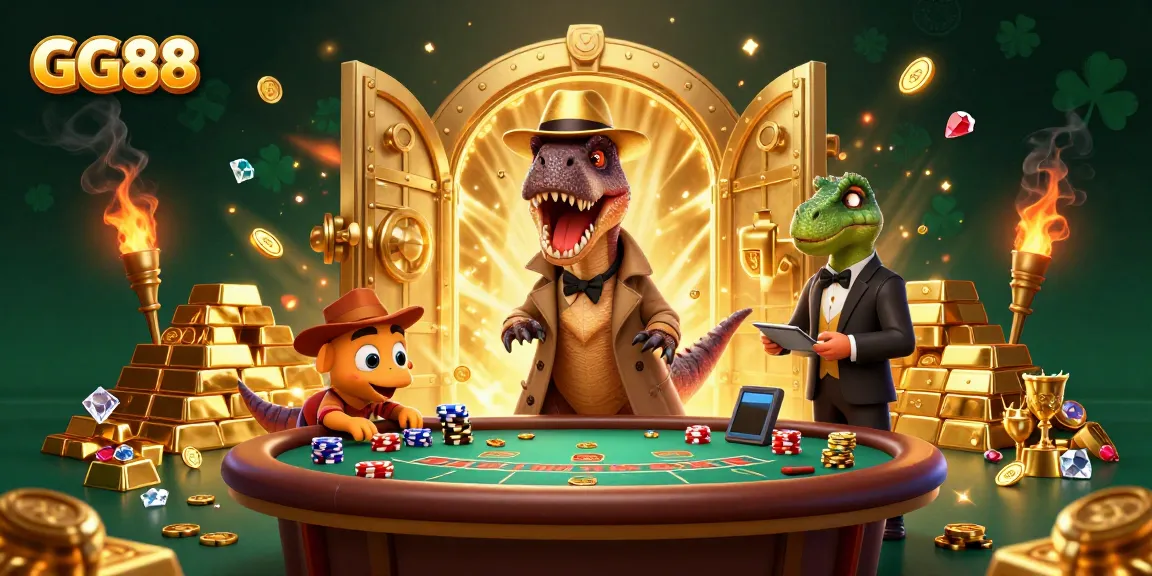 Experience thrilling gameplay at GG88 with an action-packed casino scene full of vibrant characters.