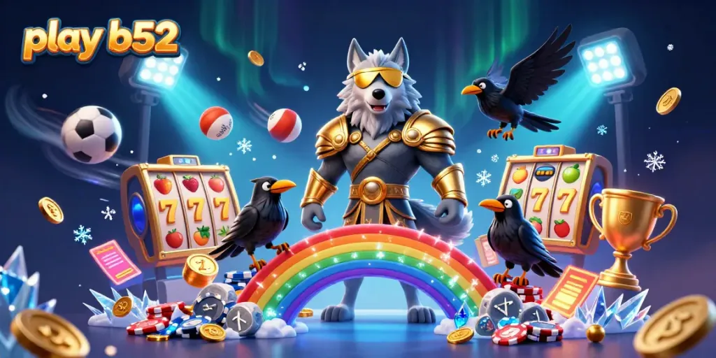 Play B52 with Odin and ravens on a casino chip bridge in a vibrant, dynamic scene.