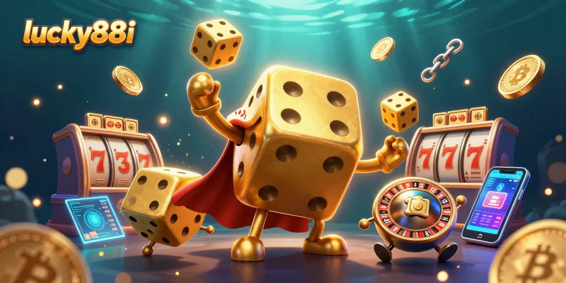 Engage with lucky88i's thrilling gaming experience featuring a whimsical golden dice golem.