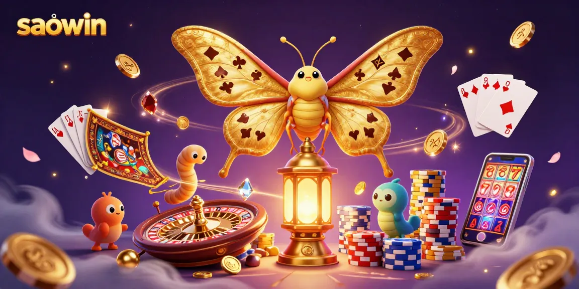 Play thrilling games at Saowin with a vibrant 3D illustration showcasing exciting casino elements.