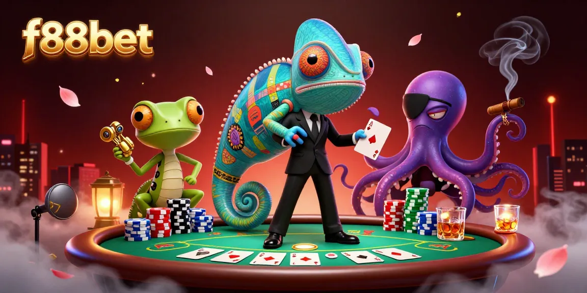 Experience thrilling poker action with f88bet's vibrant casino scene featuring unique characters.
