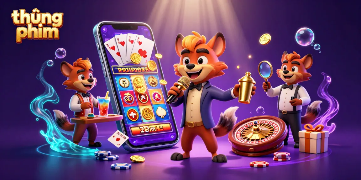 Experience thrilling entertainment at thúng phim with hyenas performing comedy amidst vibrant casino elements.