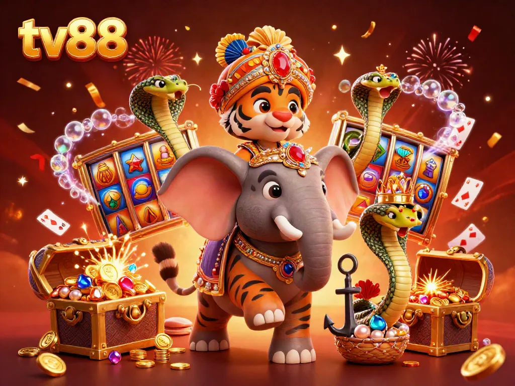 Engage in thrilling slots action with tv88, featuring a maharaja tiger and vibrant symbols.