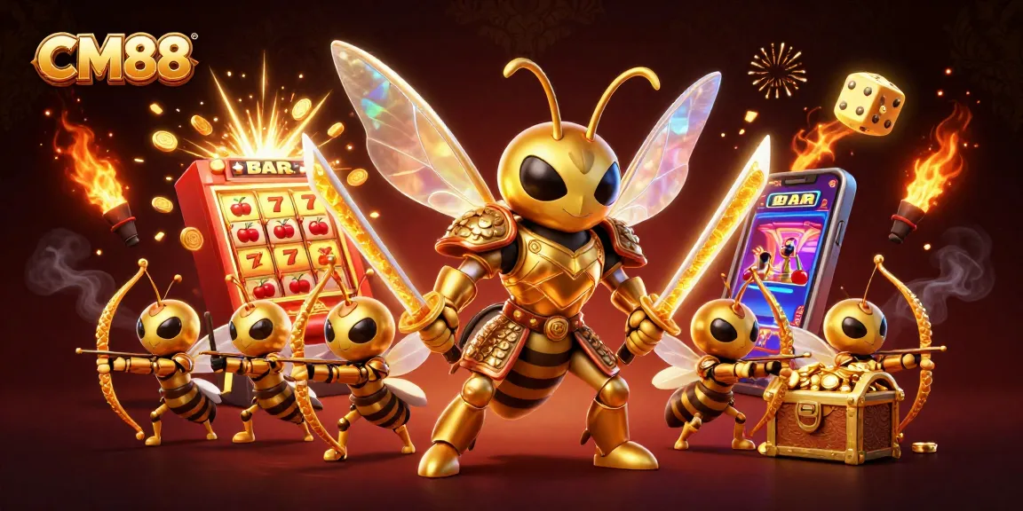 Engage in vibrant CM88 casino action with an epic 3D illustration of games and rewards.