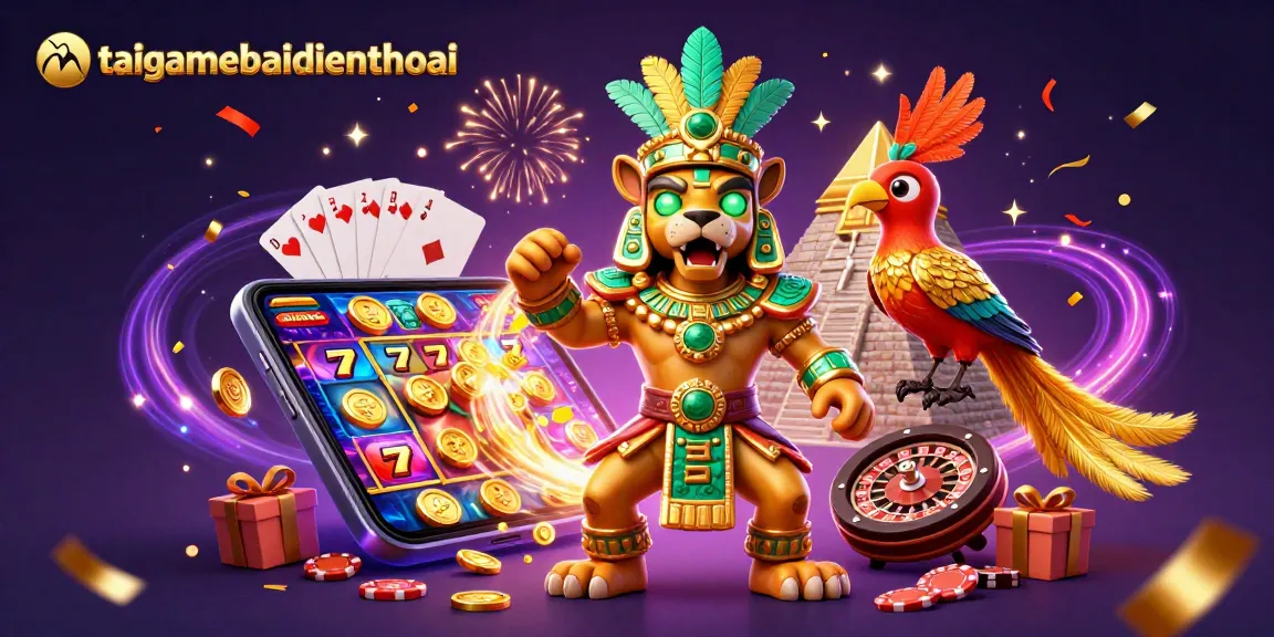 Engage with taigamebaidienthoai's thrilling 3D casino scene featuring slots and vibrant elements.