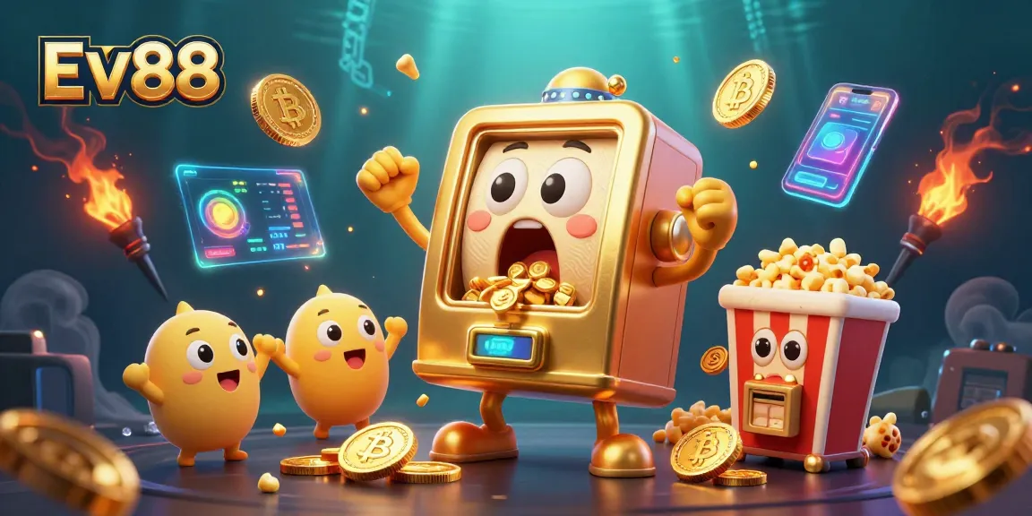 Ev88 slot machine hits a jackpot with coins pouring out, celebrating the excitement of online gambling.