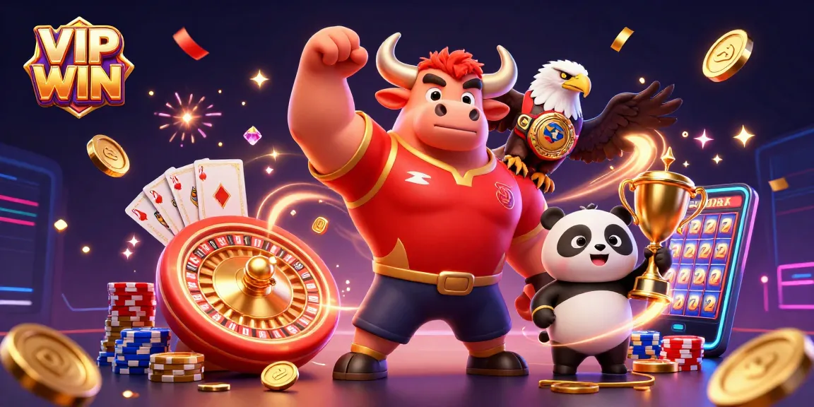 Engage in VIP WIN excitement with a bull champion celebrating victories at a casino.