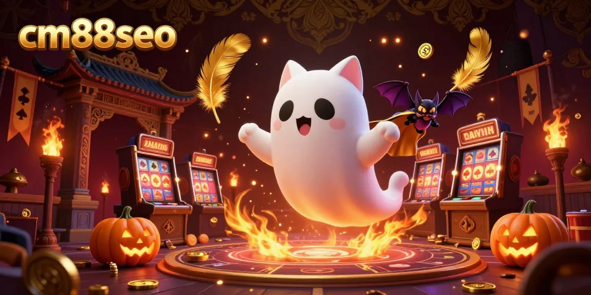 Engage in gaming fun at cm88seo with a ghost cat and vampire bat in a haunted casino.