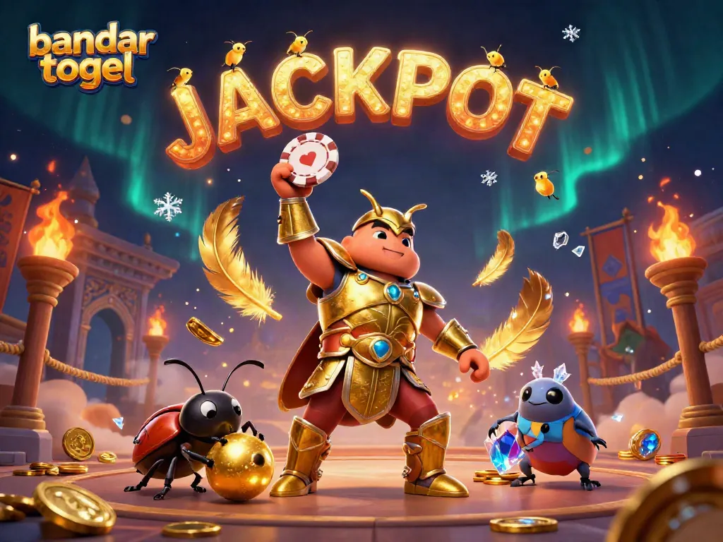 Experience the excitement of bandar togel with a victorious hercules beetle and a special jackpot display.