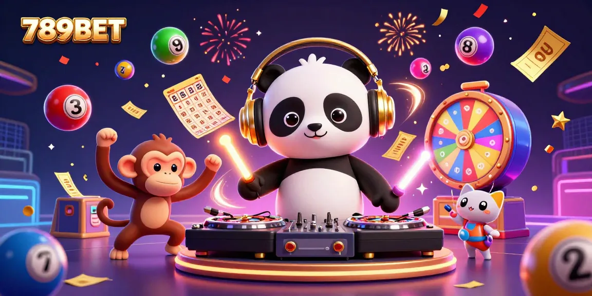 Experience the energy of 789BET gaming with a lively casino scene featuring a DJ panda and vibrant elements.