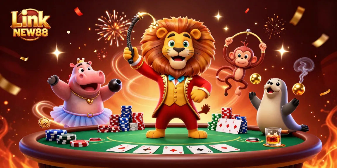 Experience the thrill and excitement of Link NEW88 with engaging characters and vibrant casino elements.