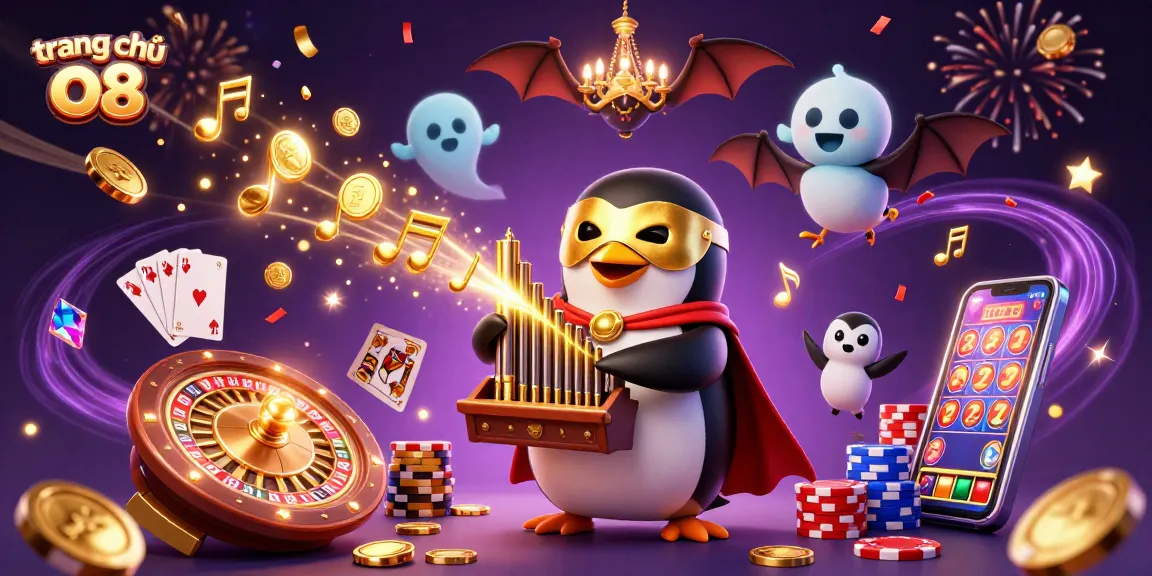 Win big at trang chủ o8 with this vibrant 3D scene illustrating jackpots, casino games, and festive elements.